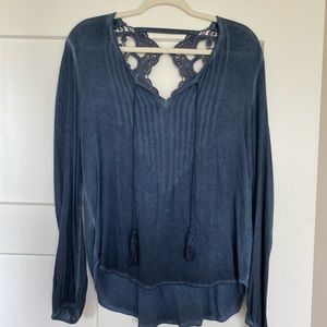 Navy long sleeve top with lace detail on back